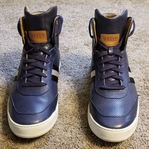 Bally Mens Blue White Hedern Calf Leather High Top